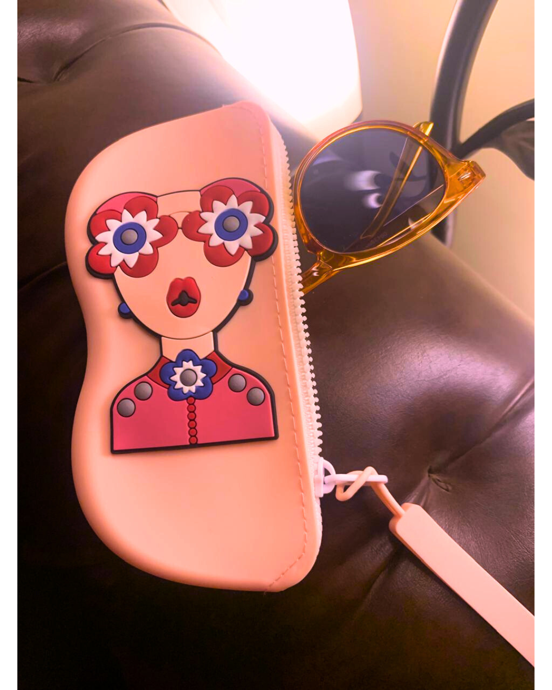 Pink Silicone Glasses Case with Carrying Strap