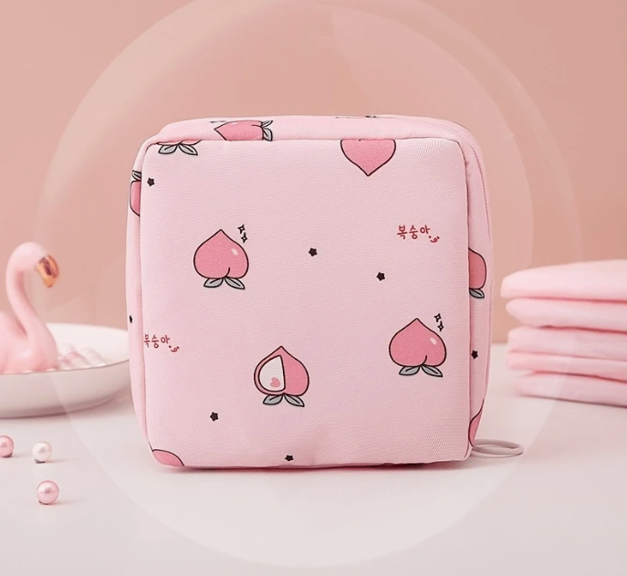 Pink Fabric Storage Bag for Sanitary Pads, Cosmetics and Toiletries
