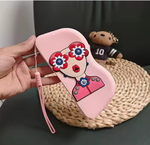 Pink Silicone Glasses Case with Carrying Strap