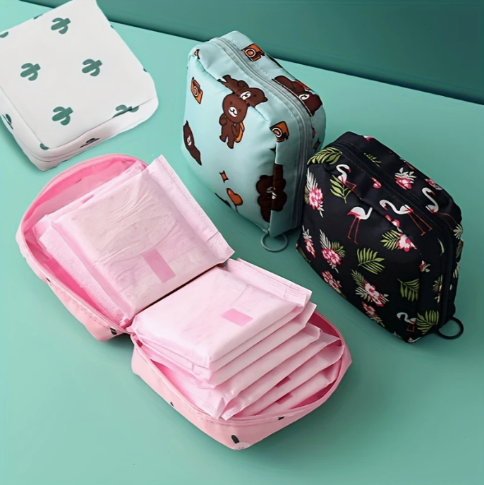 Pink fabric storage bag perfect for sanitary pads
