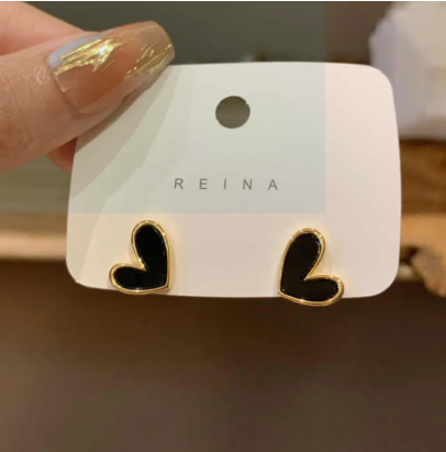 Korean Style Black Heart Studs Earrings