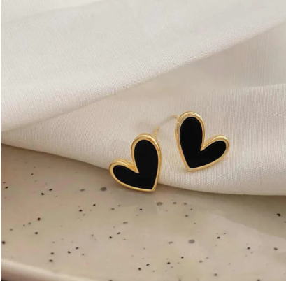 Korean Style Black Heart Studs Earrings