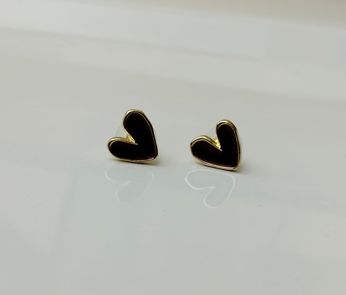 Korean Style Black Heart Studs Earrings