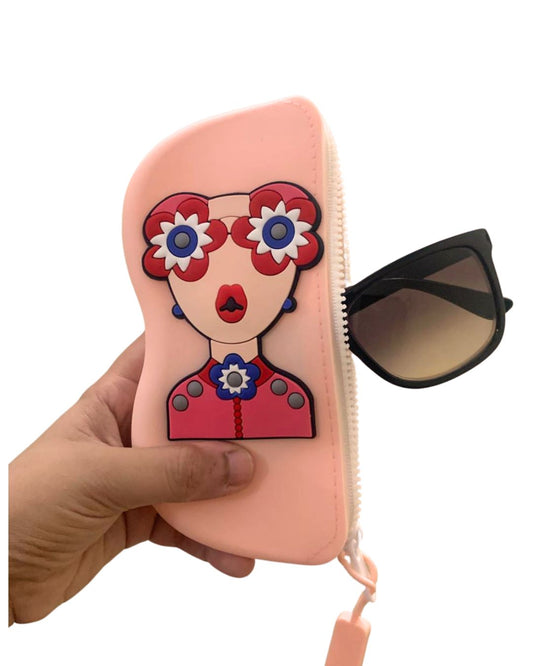 Pink Silicone Glasses Case with Carrying Strap