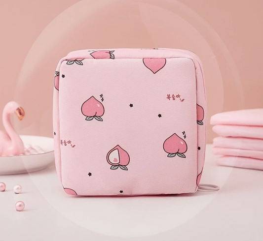 Pink Fabric Storage Bag for Sanitary Pads, Cosmetics and Toiletries