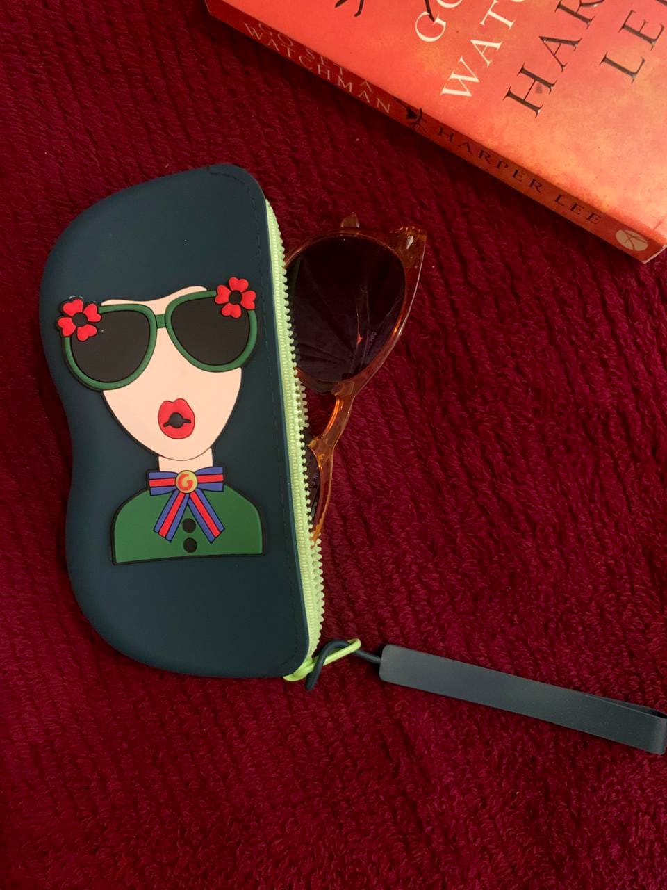 Green Silicone Glasses Case with Carrying Strap