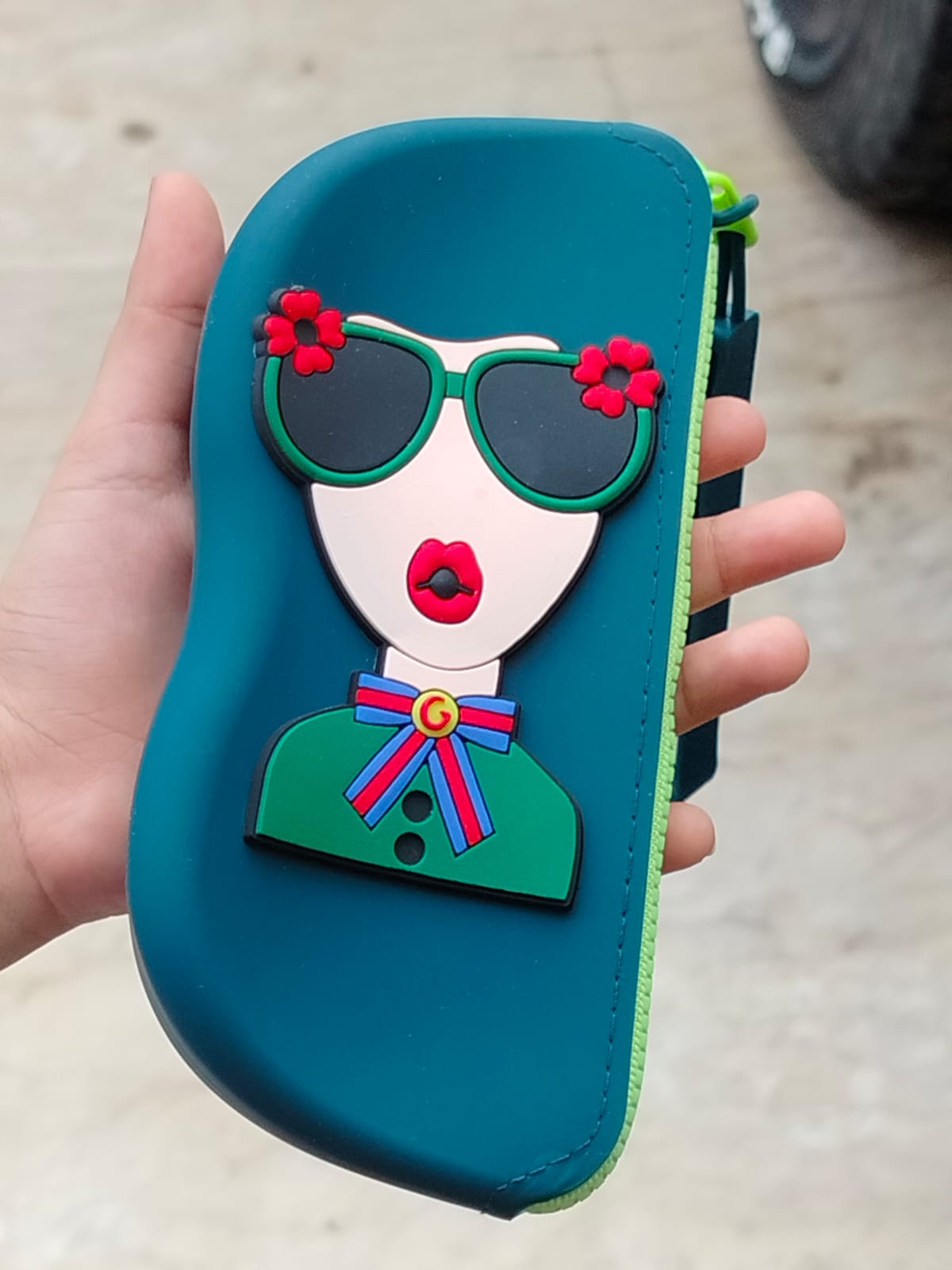 Green Silicone Glasses Case with Carrying Strap